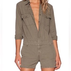 J Brand Womens Button Down Romper Olive Green Cotton Size Medium